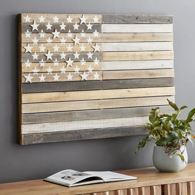 Wood American Flag Handmade Wall Decor Dark Brown - Olivia & May 3 Wood American Flag Handmade Wall Decor Dark Brown - Olivia & May