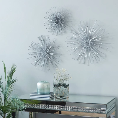 Set Of 3 Metal Starburst Wall Decors With Orb Detailing - Olivia & May 6 Set Of 3 Metal Starburst Wall Decors With Orb Detailing - Olivia & May - Image 4
