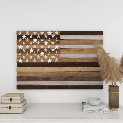 Wood American Flag Handmade Wall Decor Dark Brown - Olivia & May 14 Wood American Flag Handmade Wall Decor Dark Brown - Olivia & May - Image 12