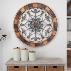 Wood Scroll Arabesque Wall Decor With Metal Fleur De Lis Relief Brown - Olivia & May 26 Wood Scroll Arabesque Wall Decor With Metal Fleur De Lis Relief Brown - Olivia & May -Safavieh Store GUEST a6438883 85cd 42b1 8665 e9ec92651124