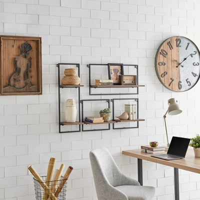 24" X 8" 4pc Rustic Industrial Framed Wall Shelf Set Black - Danya B. 3 24" X 8" 4pc Rustic Industrial Framed Wall Shelf Set Black - Danya B.