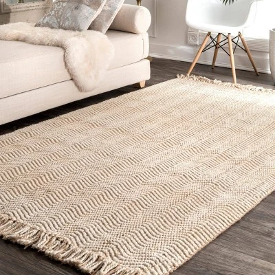 Hand Woven Don Jute With Fringe Rug - NuLOOM 3 Hand Woven Don Jute With Fringe Rug - NuLOOM