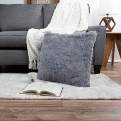 Hastings Home 24" Faux Fur Shag Pillow - Gray -Safavieh Store GUEST b227af08 e9a1 4ef7 897d 885668ac000d