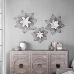 Set Of 3 Collection Of Floral Blooms Metal Wall Sculpture With Open Wire Petals White/Brown/Black - StyleCrfat 13 Set Of 3 Collection Of Floral Blooms Metal Wall Sculpture With Open Wire Petals White/Brown/Black - StyleCrfat -Safavieh Store GUEST b2da2acc 234e 4ff8 96e2 b87298e08af8