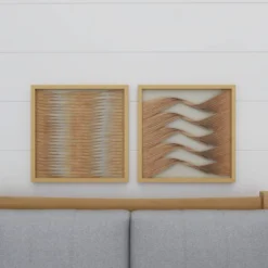 Wood Abstract Handmade Shadow Box With Rattan Weaving Set Of 2 Brown - Olivia & May -Safavieh Store GUEST b88128fc 8f2a 4920 9944 afecd3f15688