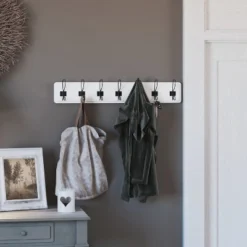 Merrick Lane 34 Inch Wall Mount Solid White Pine Wood Storage Rack With Hanging Hooks, Entryway, Kitchen, Bathroom -Safavieh Store GUEST bafaac1c f769 4ab1 b9e7 f217770a48ab