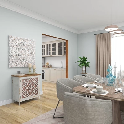 Wood Floral Handmade Intricately Carved Wall Decor With Mandala Design Gray - Olivia & May 8 Wood Floral Handmade Intricately Carved Wall Decor With Mandala Design Gray - Olivia & May - Image 6