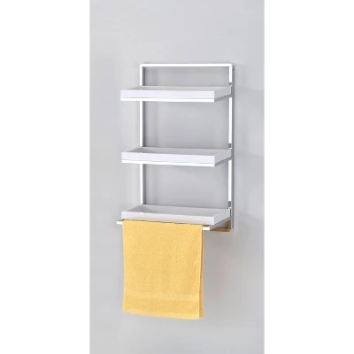 10.5" X 16" 3 Tier Wall Shelving Unit With Towel Rack And Trays Chrome/White - Danya B. 7 10.5" X 16" 3 Tier Wall Shelving Unit With Towel Rack And Trays Chrome/White - Danya B. - Image 5