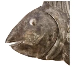 Global Crafts Grey Fish Bones Nautical Haitian Steel Drum Wall Art