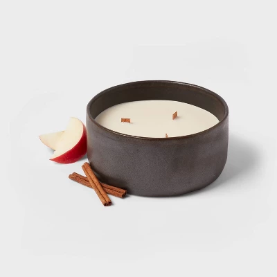 16oz Blackened Bowl Ceramic With Multi Woodwick And Dustcover Honeycrisp Apple Cider Candle Black - Threshold™ 3 16oz Blackened Bowl Ceramic With Multi Woodwick And Dustcover Honeycrisp Apple Cider Candle Black - Threshold™ - Image 2