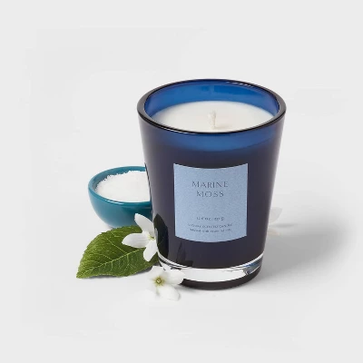 Colored Vase Glass With Dustcover Marine Moss Candle Blue - Threshold™ 4 Colored Vase Glass With Dustcover Marine Moss Candle Blue - Threshold™ - Image 2