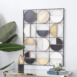 Metal Geometric Half Moon Wall Decor With Gold Detailing Black - CosmoLiving By Cosmopolitan