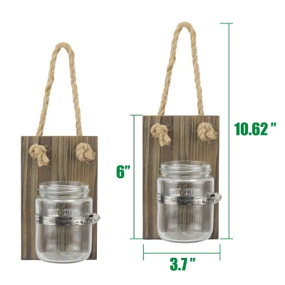 Set Of 2 5.5" X 3.3" Rustic Natural Wood Mason Jar Wall Sconce Set Brown - Stonebriar Collection 4 Set Of 2 5.5" X 3.3" Rustic Natural Wood Mason Jar Wall Sconce Set Brown - Stonebriar Collection - Image 2