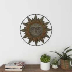 Metal Sunburst Indoor Outdoor Wall Decor With Distressed Copper Like Finish Brown - Olivia & May -Safavieh Store GUEST e1f2ac1d 5e97 4a5c 87f2 d15625bbe4bf