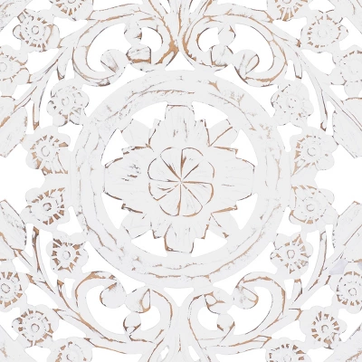 Wood Floral Handmade Intricately Carved Wall Decor With Mandala Design Gray - Olivia & May 4 Wood Floral Handmade Intricately Carved Wall Decor With Mandala Design Gray - Olivia & May - Image 2