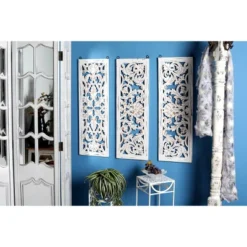 Wood Floral Handmade Intricately Carved Wall Decor Set Of 3 White - Olivia & May