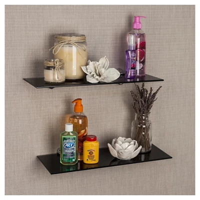 (Set Of 2) 16" X 6" Floating Glass Shelves With Brackets - Danya B. 4 (Set Of 2) 16" X 6" Floating Glass Shelves With Brackets - Danya B. - Image 2