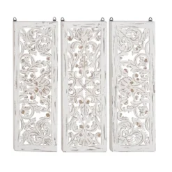 Wood Floral Handmade Intricately Carved Wall Decor Set Of 3 White - Olivia & May 18 Wood Floral Handmade Intricately Carved Wall Decor Set Of 3 White - Olivia & May -Safavieh Store GUEST e86e4752 2d36 4e05 9050 b30190fa8737