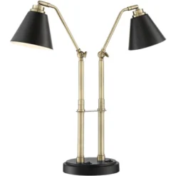 Possini Euro Design Sentry Modern Mid Century Desk Lamp 23" High Black Brass With USB Charging Port LED Adjustable Cone Shade For Bedroom Living Room -Safavieh Store GUEST e91d5c36 9c3b 4fda 8e73 e5a8e478b0f2