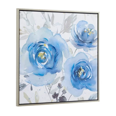 Canvas Floral Framed Wall Art With Silver Frame Blue - Olivia & May 7 Canvas Floral Framed Wall Art With Silver Frame Blue - Olivia & May - Image 5