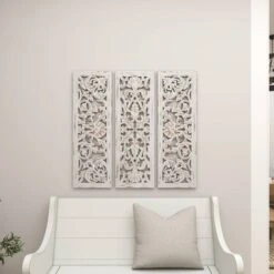 Wood Floral Handmade Intricately Carved Wall Decor Set Of 3 White - Olivia & May 19 Wood Floral Handmade Intricately Carved Wall Decor Set Of 3 White - Olivia & May -Safavieh Store GUEST f17f6693 0b35 4954 9bb3 ccb0b9277375