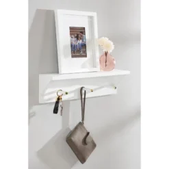 18" X 5" Adlynn Decorative Wall Shelf With Pegs White - Kate & Laurel All Things Decor -Safavieh Store GUEST f2937a66 eca3 4277 93fd d8e3e28d403b