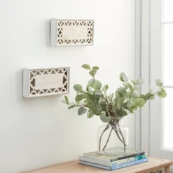 Farmhouse Wood Beaded Sign Wall Decor Set Of 2 White - Olivia & May