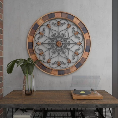 Wood Scroll Arabesque Wall Decor With Metal Fleur De Lis Relief Brown - Olivia & May 14 Wood Scroll Arabesque Wall Decor With Metal Fleur De Lis Relief Brown - Olivia & May - Image 12