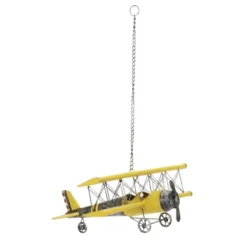 Metal Airplane Wall Decor With Chain Hanger Yellow - Olivia & May