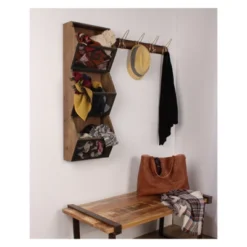 Burdock Rustic Wood And Metal Wall Vertical Storage Pockets Brown - Kate And Laurel All Things Decor, Uniek